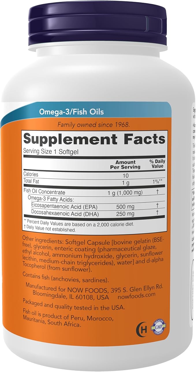 NOW Foods Supplements, Ultra Omega-3 Molecularly Distilled and Enteric Coated, 180 Softgels