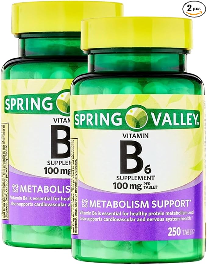 Vitamin B6 100mg – 250 Tablets, High Potency Vitamin B6 Supplement for Metabolism Support, B6 Vitamins for Men and Women, Gluten Free, Vegetarian Formula (Pack of 2)