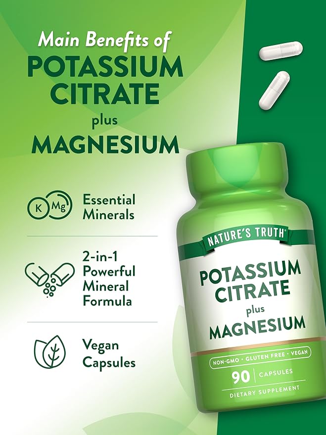 Nature's Truth Potassium Magnesium Citrate Capsules | 90 Count | Vegan, Non-GMO & Gluten Free Supplement