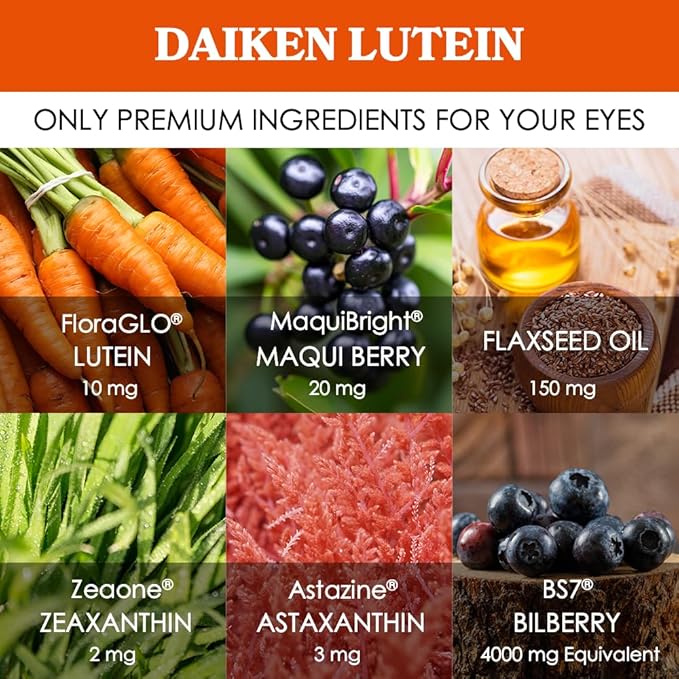 DAIKEN Lutein and Zeaxanthin Supplements, AREDS 2 Inspired Formula with Astaxanthin, Maqui Berry, Bilberry, Flaxseed Oil & Vitamin E, 30 Softgels (Pack of 2)