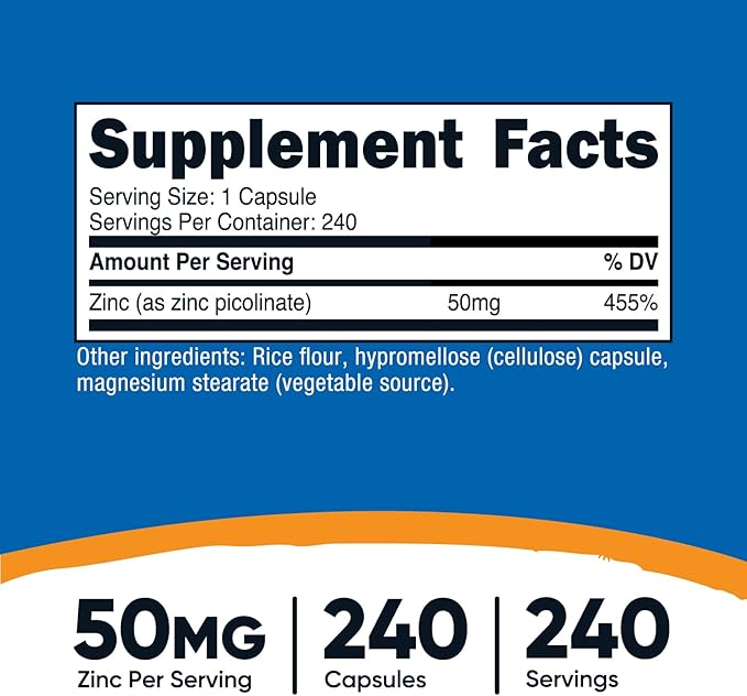Nutricost Zinc Picolinate 50mg, 240 Vegetarian Capsules (2 Bottles) - Gluten Free and Non-GMO