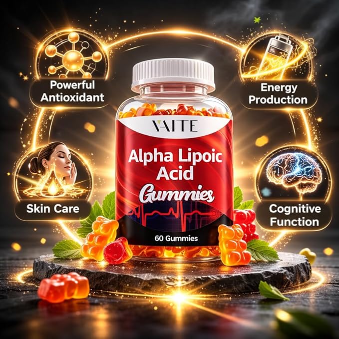 VAITE Alpha Lipoic Acid Gummies 1000mg, ALA Supplement for Brain & Nerve Support, Antioxidant, Energy – Non-GMO, Vegan, Gluten-Free – 60 Chewables for Vitality and Comfort for Men & Women