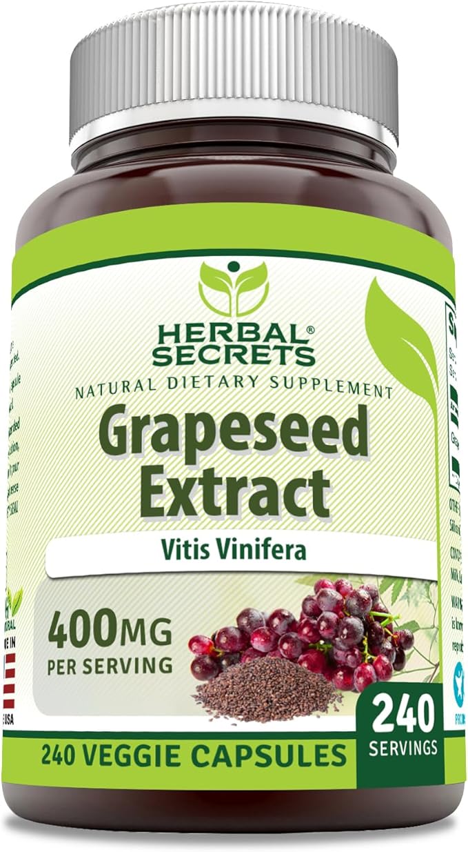 Herbal Secrets Grapeseed Extract 400 mg Veggie Capsules Supplement | Non-GMO | Gluten Free (240 Count)