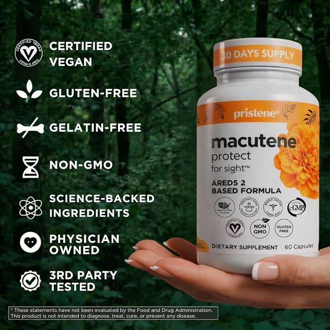 Macutene Protect Eye Vitamins for Macular Support Areds 2 with Lutein and Zeaxanthin Supplements (25mg/5mg) – Doctor Formulated Bilberry Supplement for Eyes, Lab Tested, Vegan (60 Capsules)