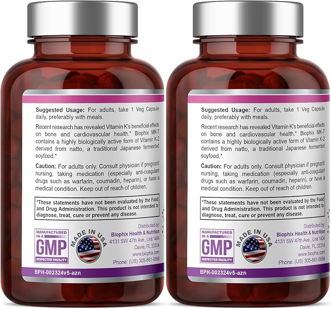biophix Vitamin K2 MK-7-100 mcg 60 Vcaps 2 Pack - Supports Strong Bones Immune Health