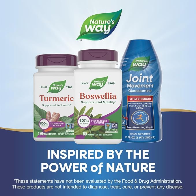 Nature's Way Boswellia Premium Extract, Supports Joint Mobility*, 307 mg Boswellia serrata Extract per Serving, Frankincense Supplement, Gluten Free & Vegan - 60 Tablets (Packaging May Vary)