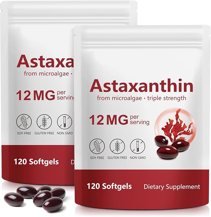 2 Pack Astaxanthin Supplements 12mg, Astaxanthin Softgels, Premium As-taxanthin Antioxidant Supplements with Antioxidant Activity, Supports Eye, Skin, Immune, Joint, Internal Circulation