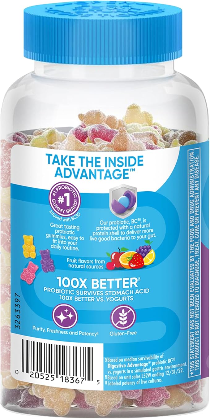 Digestive Advantage Probiotic Gummies For Digestive Health, Vitamin D, Daily Probiotics For Women &Men Occasional Bloating, Minor Abdominal Discomfort & Gut Health, 80ct Natural Fruit Flavors