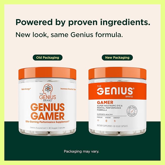 Genius Gamer, Gaming Focus Supplement, 80 Pills - Elite Nootropic Performance Booster - Boost Brain & Mental Clarity, Reaction Time & Concentration - Blue Light Support with Lutemax