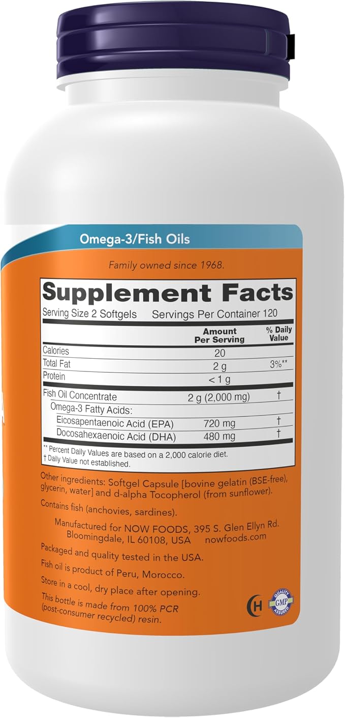 NOW Foods Supplements, Super Omega EPA, 360 EPA / 240 DHA, Molecularly Distilled, Cardiovascular Support*, 240 Softgels