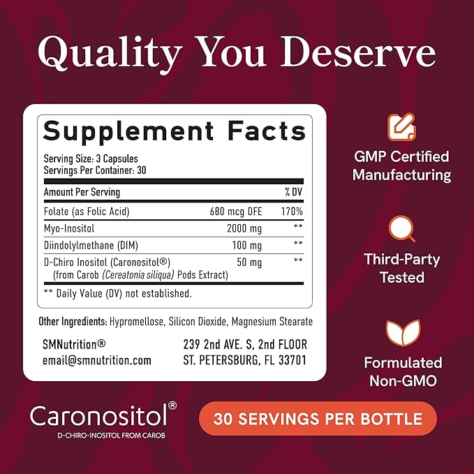 Ovarian Support for Hormone Balance for Women | Healthy Ovulation, Menstrual Cycle & Reproductive Health Support | DIM Supplement with Myo-Inositol & D-Chiro Inositol & Folate Complex | 30 Day Supply
