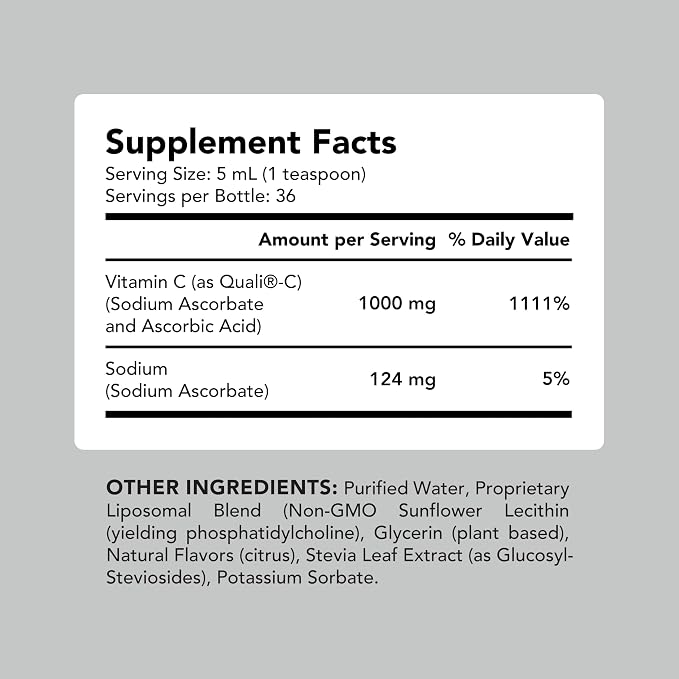 AMANDEAN Liposomal Vitamin C 1000mg. Liquid VIT C Supplement. Immune Support, Skin Health, Collagen Production. Fast Absorbing Antioxidant Delivery. Quali-C, Soy-Free, Vegan, Non-GMO.