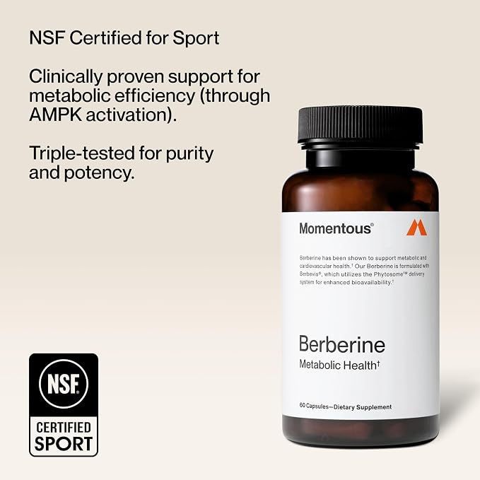 Momentous Berberine - Natural Bioavailable Supplement Formulated from Plant Alkaloid to Help Support Metabolic & Cardiovascular Health - Vegan - Gluten Free - NSF Certified for Sport - 60 Servings