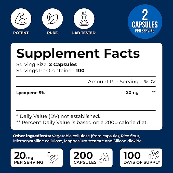 We Like Vitamins Lycopene Supplements for Men - Lycopene 20mg Per Serving - 200 Capsules - Super Antioxidant which Helps Support Immune System and Prostate Health