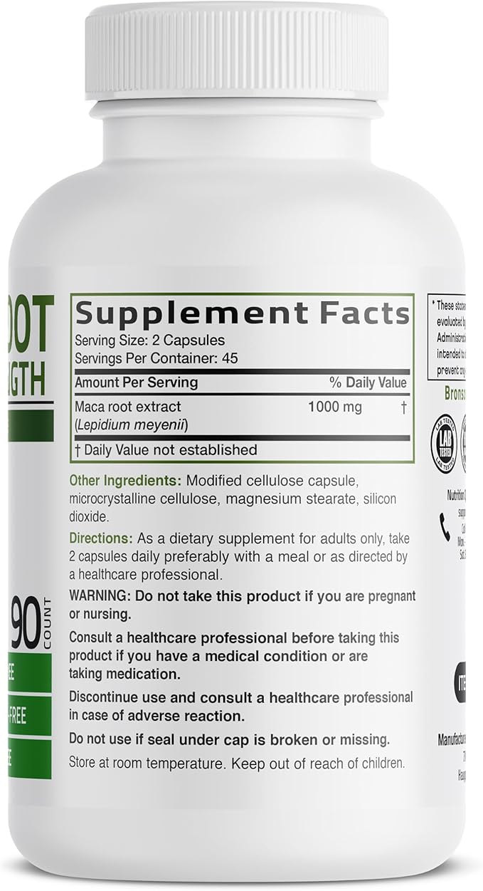 Bronson Maca Root Extra Lepidium Meyenii, Non-GMO, 90 Vegetarian Capsules