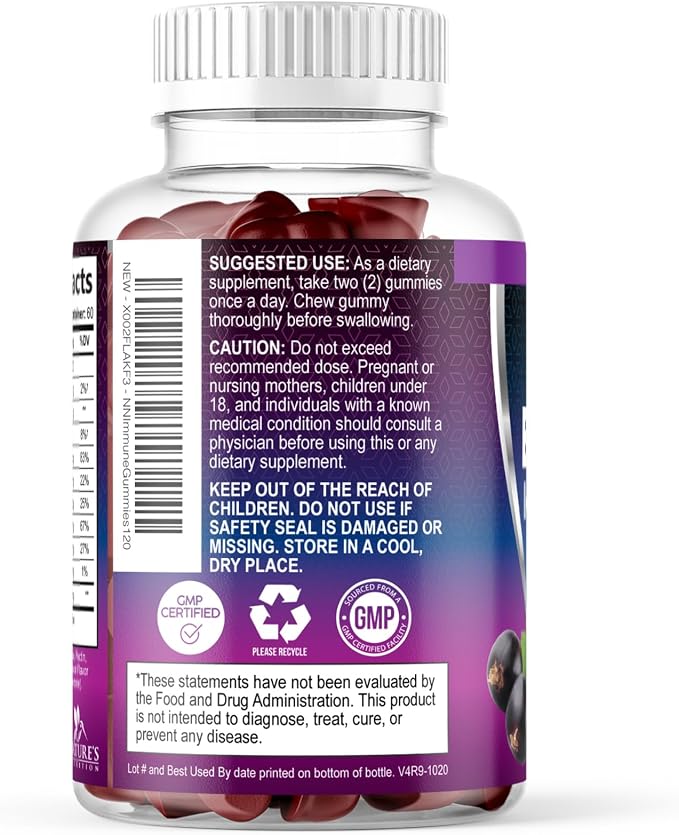 Elderberry Immune Support Gummies - 3X Strength Sambucus Elderberry Gummy with Vitamin C, D3 & Zinc - Nature’s Black Elderberry Extract - Immune Support Supplement for Adults & Kids - 120 Gummies