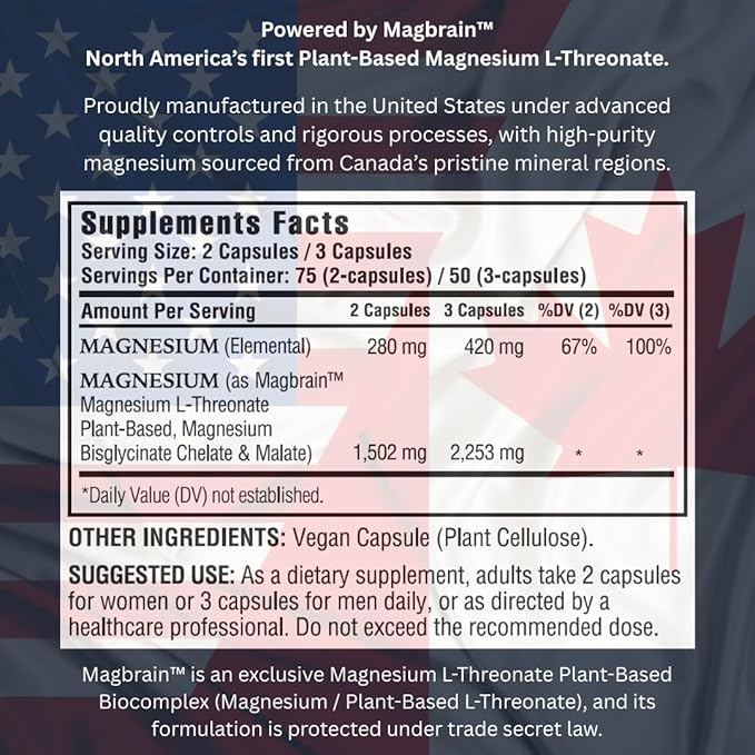 Kappa Nutrition Powered by Magbrain™ Magnesium L-Threonate Plant-Based, 150 Vegan Capsules, 420mg Elemental Magnesium (3 Capsules) from 2,253mg, Brain, Sleep & Muscle Support.