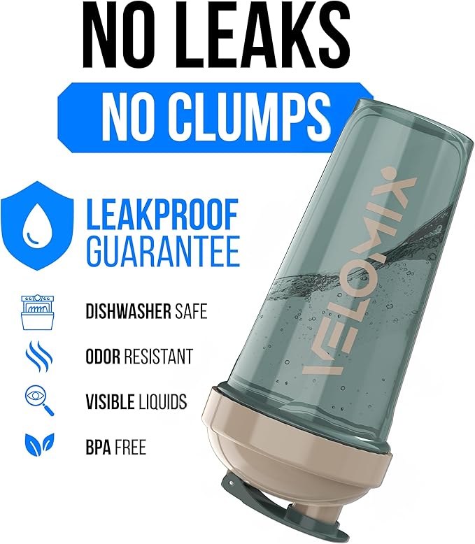 VELOMIX -2 Pack- 28 oz Protein Shaker Bottles for Protein Mixes - 2x Wire Whisk | Leak Proof Shaker Cups for Protein Shakes and Pre Workout | Protein Shaker Bottle Pack (A6) Blue/Beige
