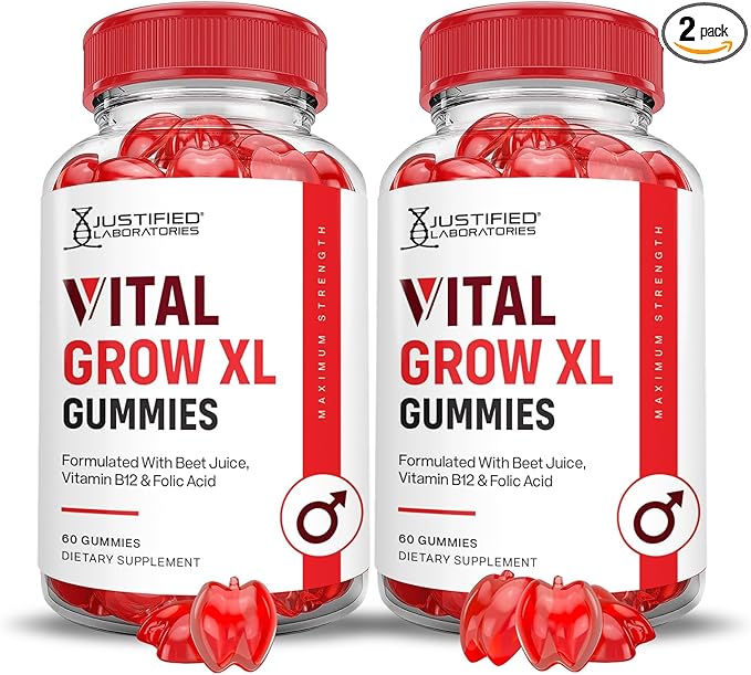 Justified Laboratories (2 Pack Vital Grow XL Performance Gummies 1000MG Advanced Formula Formulated with ACV Pomegranate Beet Juice Powder B12 Vegan Non GMO 120 Gummys