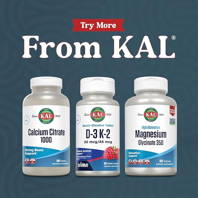 KAL Vitamin D3 K2 ActivMelts - Immune Support Supplement w/Vitamin D as D3 and MK7 VIT K2 - Supports Calcium Absorption for Strong Bones, Quick-Dissolve Tablets, Natural Raspberry Flavor, 60 Servings