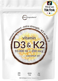 Micro Ingredients Vitamin D3 10,000 IU + K2 MK-7 200 mcg, 300 Softgels with Virgin Coconut Oil | 2-in-1 Vitamins D & K Complex | Extra Strength, Easy to Swallow, Non-GMO, Gluten Free