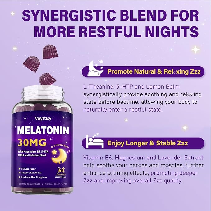 Melatonin 30mg Gummies for Adults - Sugar Free Melatonin Gummies Maximum Strength with Magnesium, B6, GABA & Botanical Blend - Non-Habit Forming,Vegan, Non GMO, Natural Mixed Berry Flavor