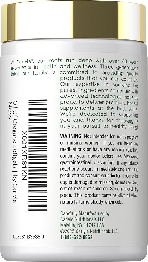 Carlyle Oregano Oil Supplement | 150 Softgel Capsules | Contains Carvacrol | Non-GMO & Gluten Free Formula