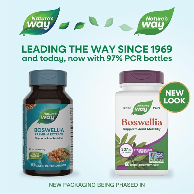 Nature's Way Boswellia Premium Extract, Supports Joint Mobility*, 307 mg Boswellia serrata Extract per Serving, Frankincense Supplement, Gluten Free & Vegan - 60 Tablets (Packaging May Vary)