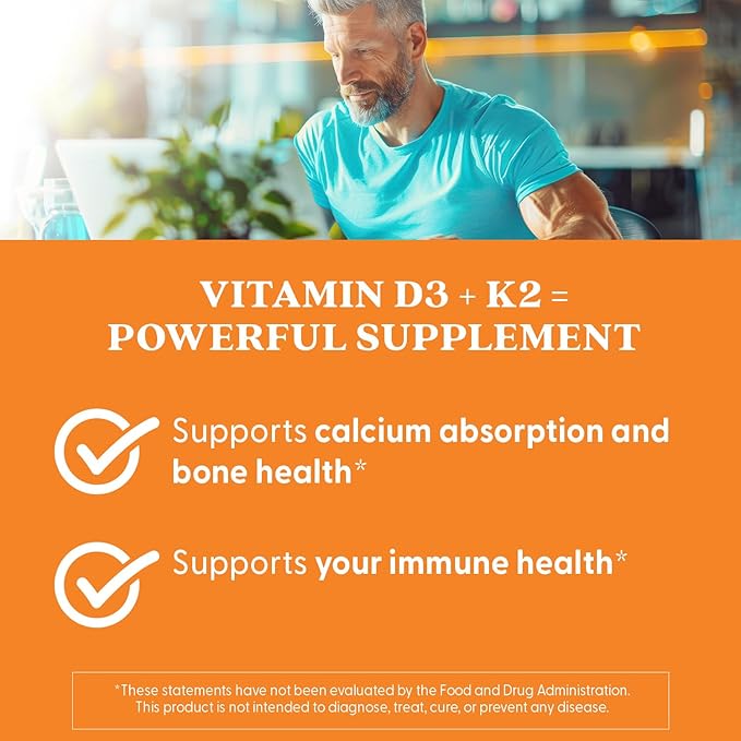 Doctor's Best Vitamin D3 and K2 Supplement for Men & Women - Vitamin D3 5000 IU + K2 as MK-7, Bone Health Support, Gluten Free, Non GMO, Vegetarian Capsules - 60 Veg Caps