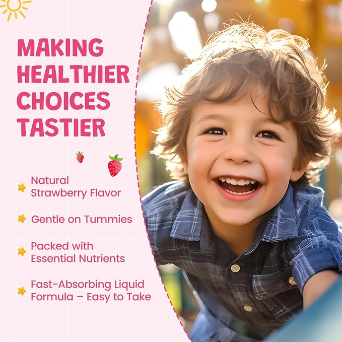 Liquid Iron Supplement for Kids, Women & Men - Kids Multivitamin with Iron Drops - Immune Support, Blood Builder & Energy Support for Iron Deficiency, Anemia - Strawberry Flavor, 4 Fl Oz