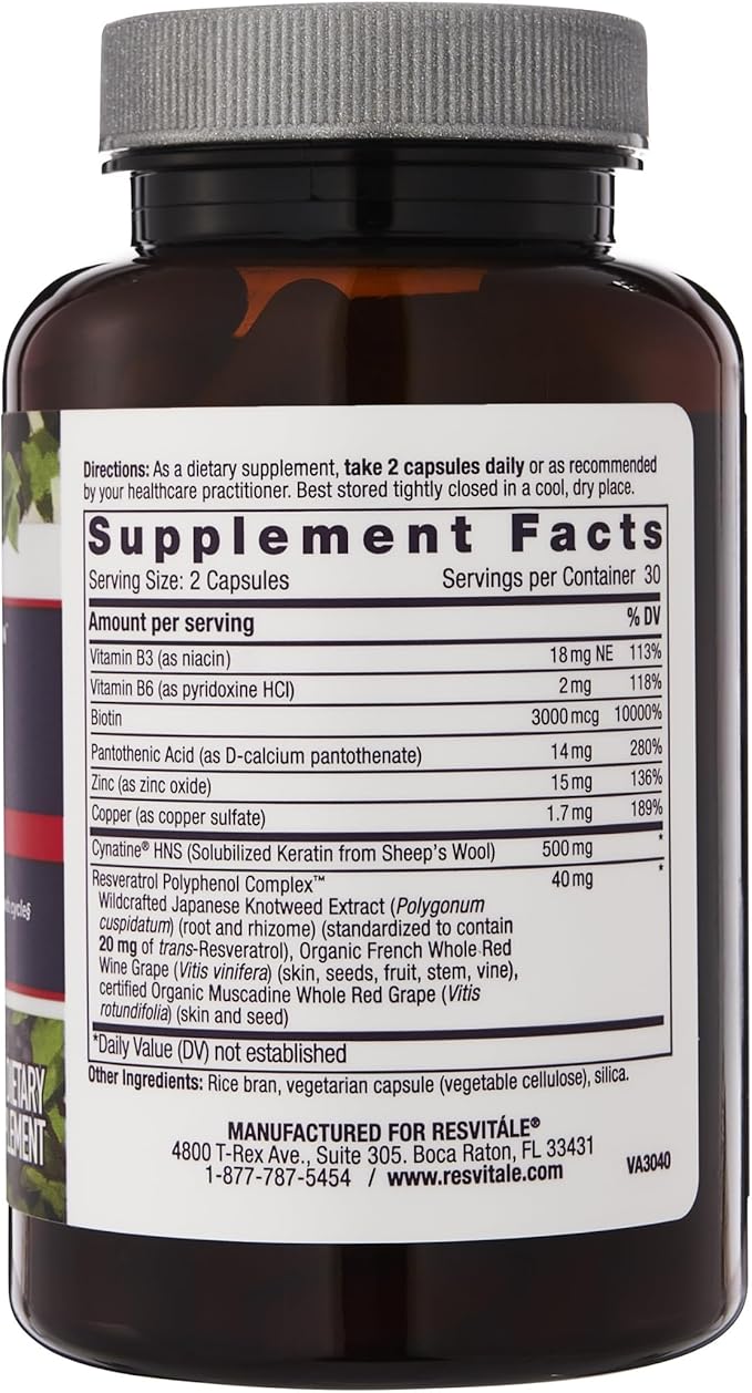 ResVitále Keratin Hair Enhance - Keratin Supplement for Hair Growth - 60 Capsules