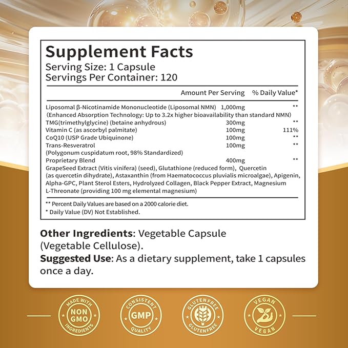 VivoNu 15-in-1 Liposomal NMN Supplement, 2000mg per* Serving* (3 Bottles | 360 Capsules)