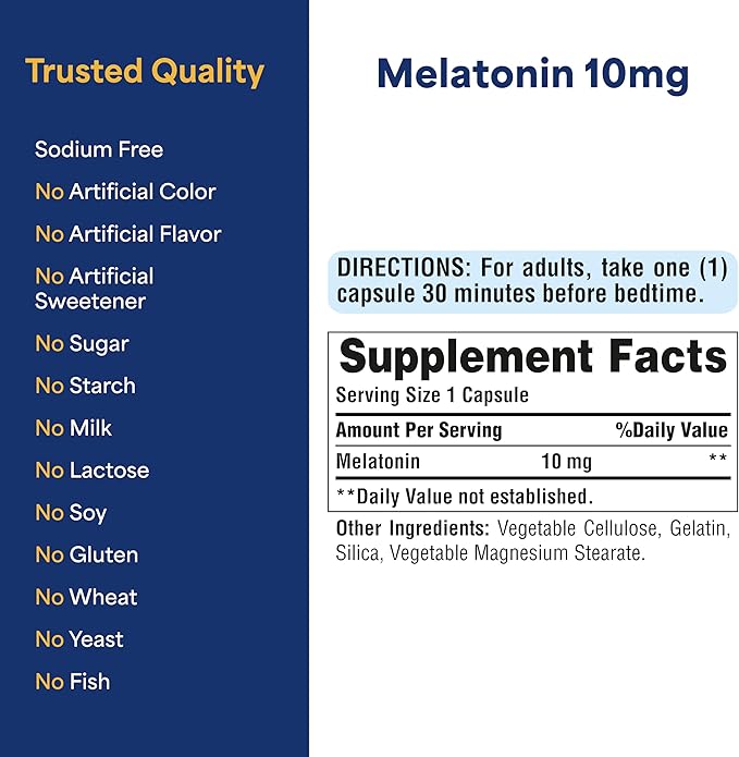 Puritan's Pride Premium Super Strength Melatonin 10mg Sleep Aid, Dietary Supplement for Sound, Restful, & Longer Sleep Support, 4 Month Supply, 120 Rapid Release Capsules, 2 Pack (Packaging May Vary)