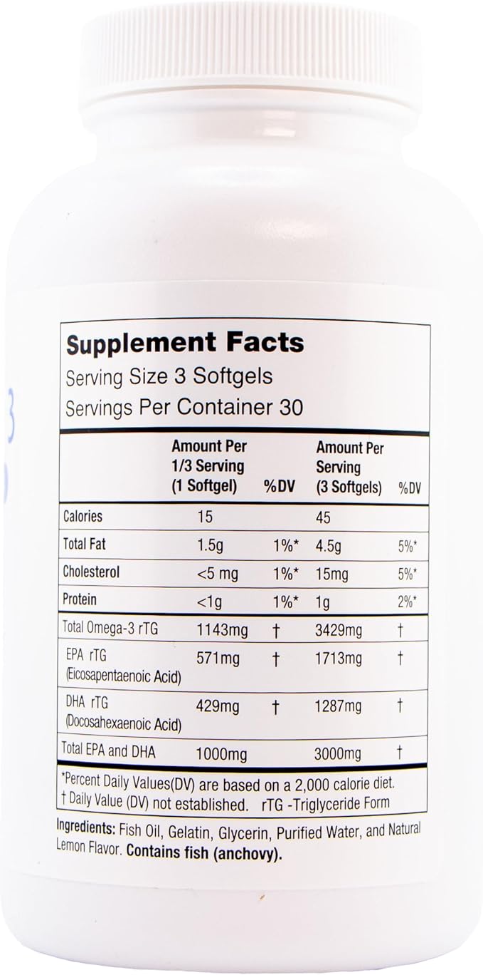 Oasis TEARS ON3000 Omega™ 3 Fish Oil 3000mg DHA & EPA Dietary Supplement | 90 Softgels | Non-GMO, Gluten-Free, Dairy-Free