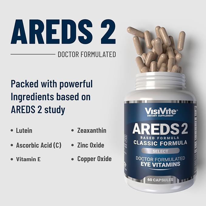 VisiVite AREDS 2 Select Eye Vitamins for Macular Support - Vitamins for Eyes with Zeaxanthin Plus Lutein Macular Supplement - Premium Macular Health Formula - Eye Supplements for Adults - 60 Capsules