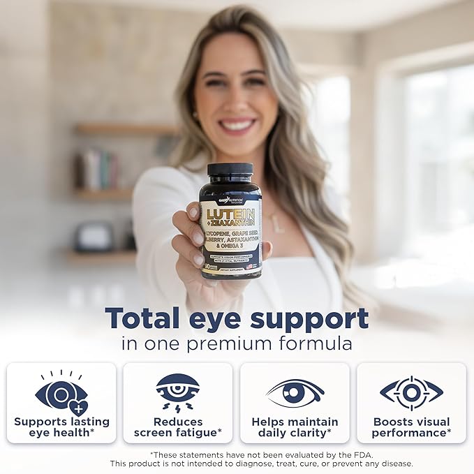 Gade Nutrition Lutein and Zeaxanthin Supplements | Astaxanthin Eye Vitamins with Omega 3, Resveratrol, Bilberry, Lycopene, Quercetin, Ginkgo Biloba, Vitamin D and More Eye Care Vitamins and Minerals
