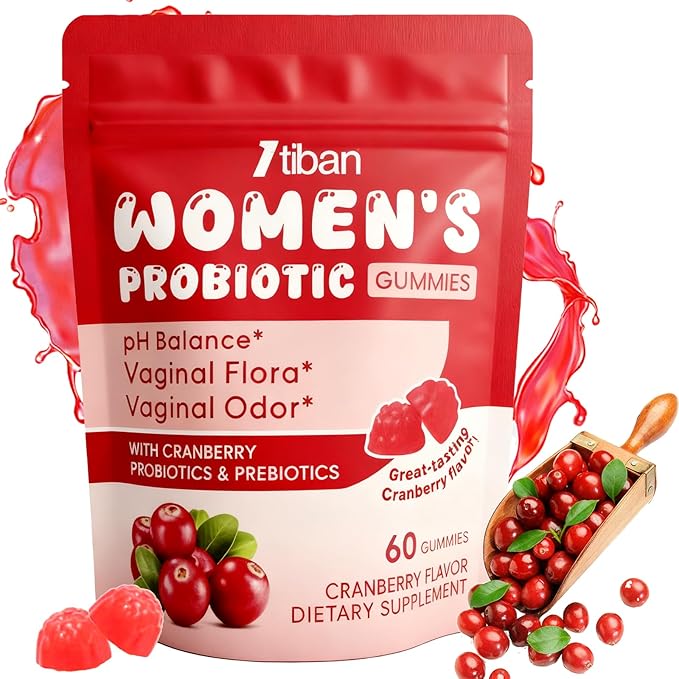 Vaginal Probiotics Gummies for Women, Premium Feminine pH Balance Gummies, Healthy Odor, Yeast Balance & Flora + Vitamin C for Immune Support, 60ct Cranberry Flavor