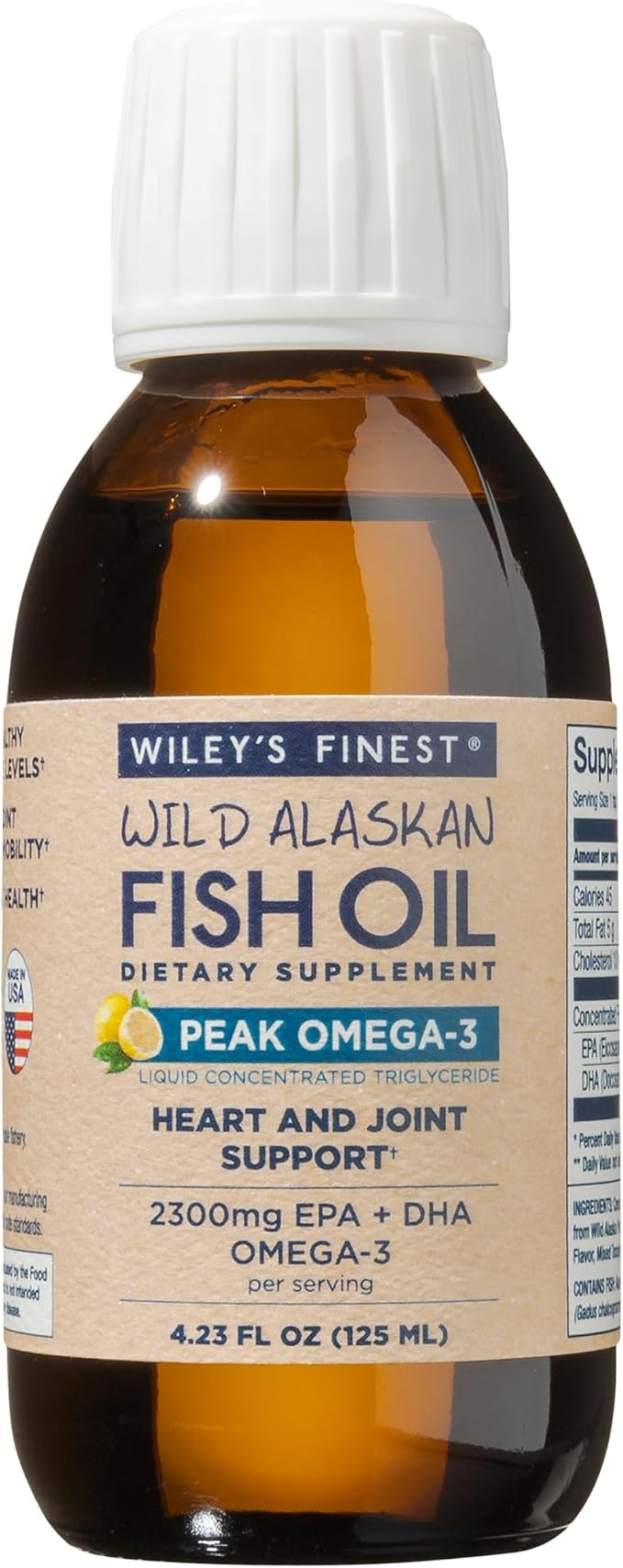 Wiley's Finest Wild Alaskan Fish Oil Peak Omega-3 Liquid Supplement - 2300mg EPA and DHA Omega-3s - Lemon Flavor - 4.23 Oz (25 Servings)