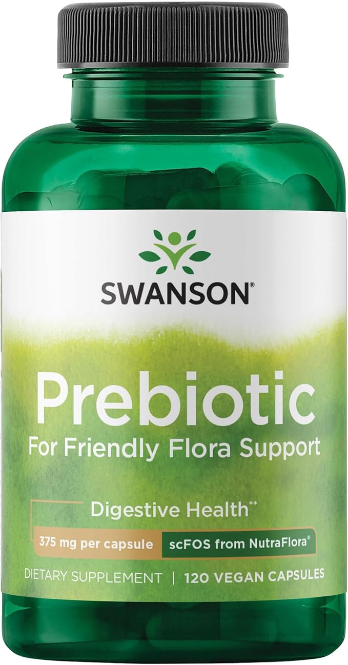 Swanson Prebiotic Fiber Capsules with NutraFlora FOS for Gut-Health-Conscious Adults Seeking Digestive Flora and Immune Support - 750 mg (120 Vegan Capsules)