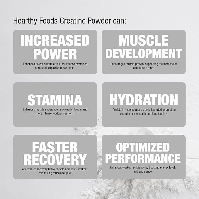 HEARTHY FOODS Creatine Monohydrate Micronized Powder 500G - 100 Servings, 5000mg Per Serving (5g) - for Men & Women Muscle Growth & Recovery - UNFLAVORED