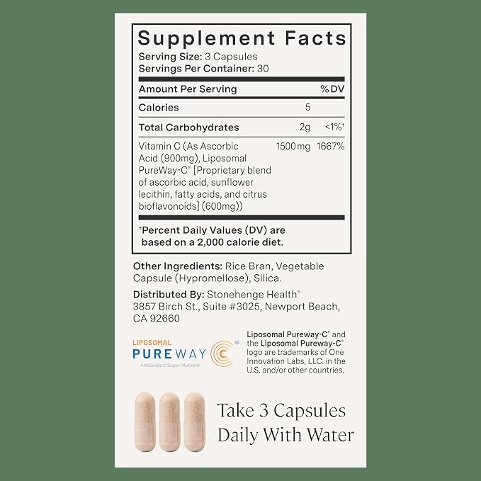 Stonehenge Health Dynamic Liposomal Vitamin C 1500mg - 90 Capsules - Advanced Formula - Phospholipids sourced from Non-GMO Sunflower, Supports Healthy Immune System, Collagen Synthesis & Brain Health