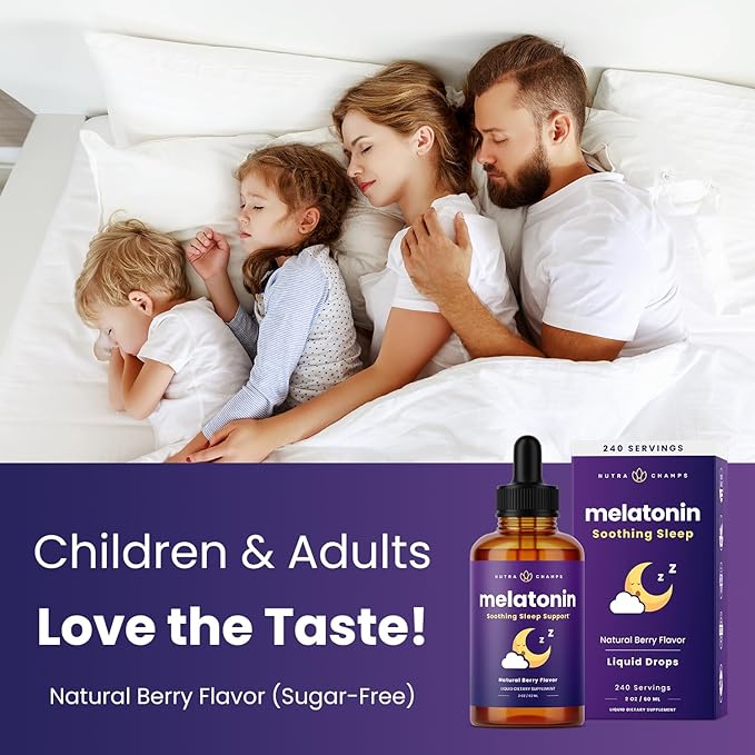 NutraChamps Liquid Melatonin Drops, 480 Servings, Sugar Free Kids Melatonin Liquid Sleep Aid Supplement, Vegan & Non-GMO, Natural Berry Flavor, Melatonin 1 mg Drops