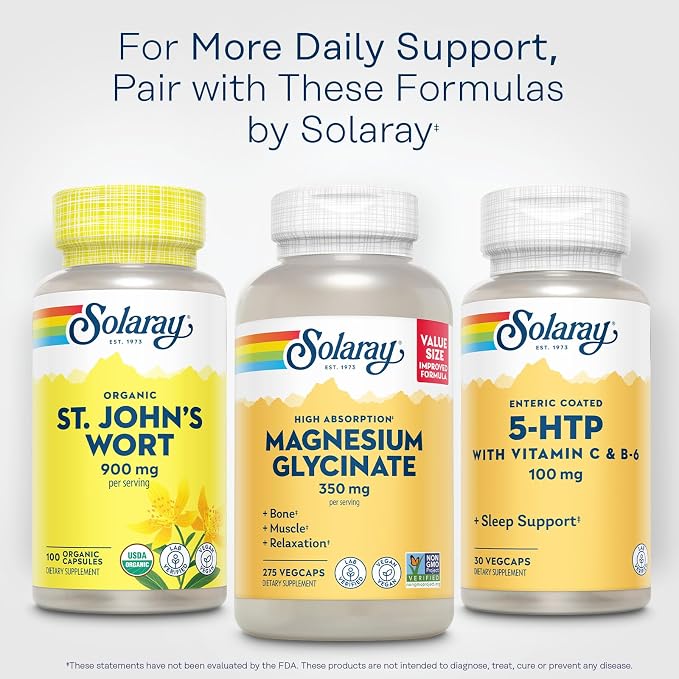 SOLARAY 5HTP 100mg with Vitamin C and Vitamin B6-5 HTP Supplement for Nerve Function - Cellular Energy - Lab Verified, 60-Day Guarantee - 30 Servings, 30 Enteric Coated VegCaps