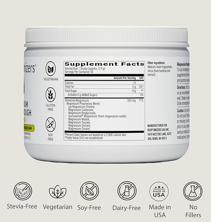 BIOptimizers Magnesium Breakthrough Drink - 8 Forms of Magnesium, Electrolytes, Sleep Health, Stress, Muscle Recovery, Heart Support | Glycinate, Citrate, Malate - Unflavored
