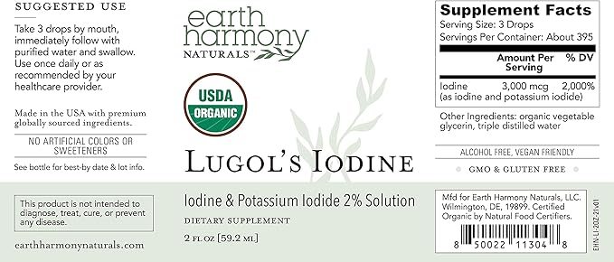 Earth Harmony Organic Lugol's Iodine 2% Solution & Liquid Chlorophyll - 2 Fl Oz Each