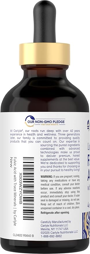Carlyle Fulvic Acid Drops 4 fl oz | Liquid Trace Minerals | Ionic Supplement | Vegetarian, Non-GMO & Gluten Free | by Vital Trace