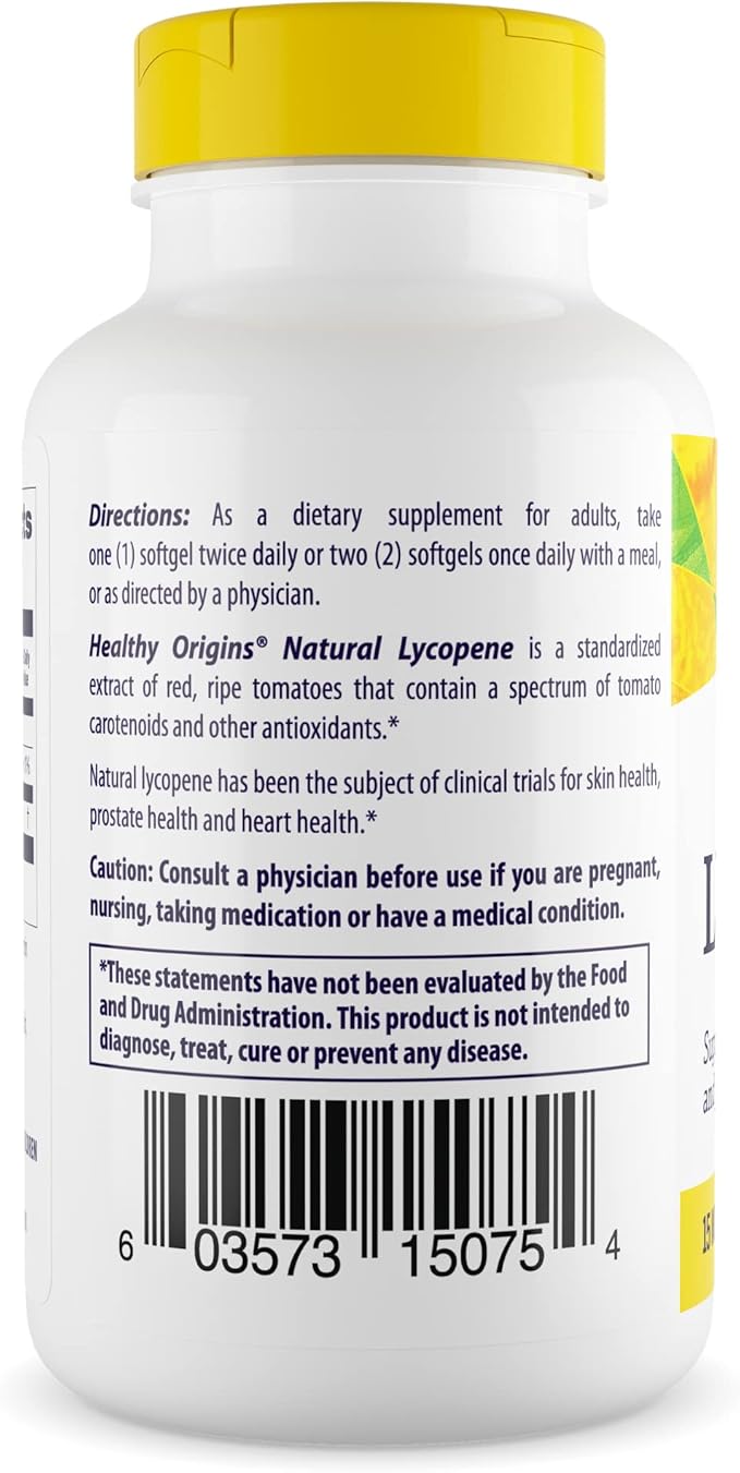Healthy Origins Lycopene 15 mg (Natural, Non-GMO, Gluten Free, Skin Support, Prostate Support), 180 Softgels