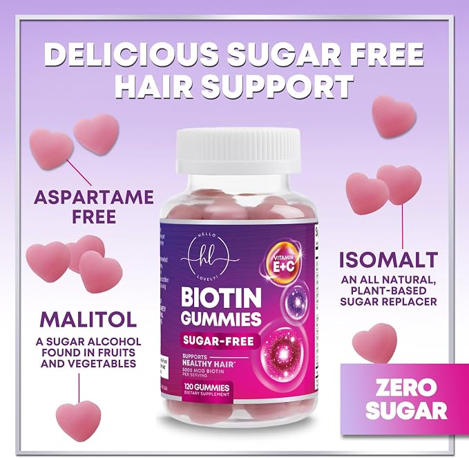 Hair Vitamins Gummies with Biotin 5000 mcg per Serving - Hair Growth Support with Vitamins E & C for Thicker, Stronger & Beautiful Hair - Hair Skin and Nails Vitamin, Gluten Free - 120 Gummies