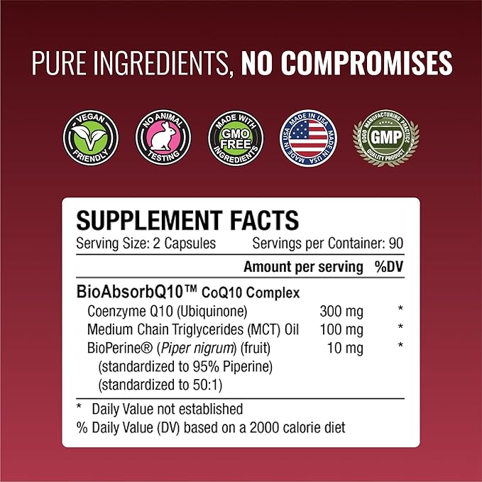 Approved Science® CoQ10 MD - Extra Strength Pure CoQ10 300mg with BioPerine® for Faster Absorption - Optimal Support Supplement - Vegan - 6 Month Supply