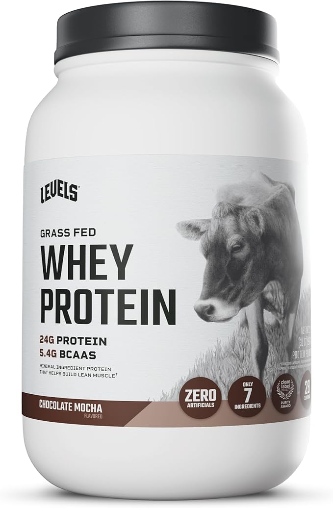 Levels Whey Protein Powder, No Artificial Ingredients, Chocolate Mocha, 2LB | 24G of protein and 5.4G BCAAs per scoop, made with hormone-free dairy, zero junk, no fillers, no added sugar, certified clean